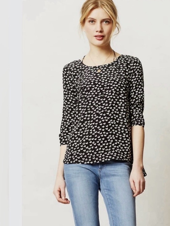 Maeve Tops - Anthropologie Maeve Linosa heart-patterned silk blouse M